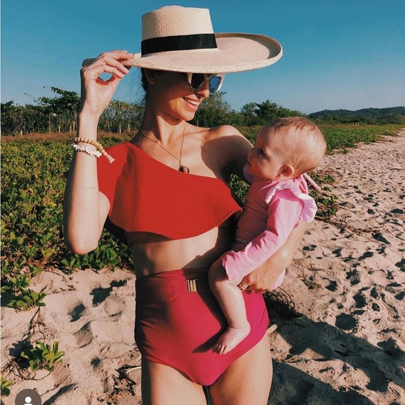 Juan De Dios 2 Piece Sunset Waves Swimsuit Reversible Top and Bottom in Red - Picture 3 of 5